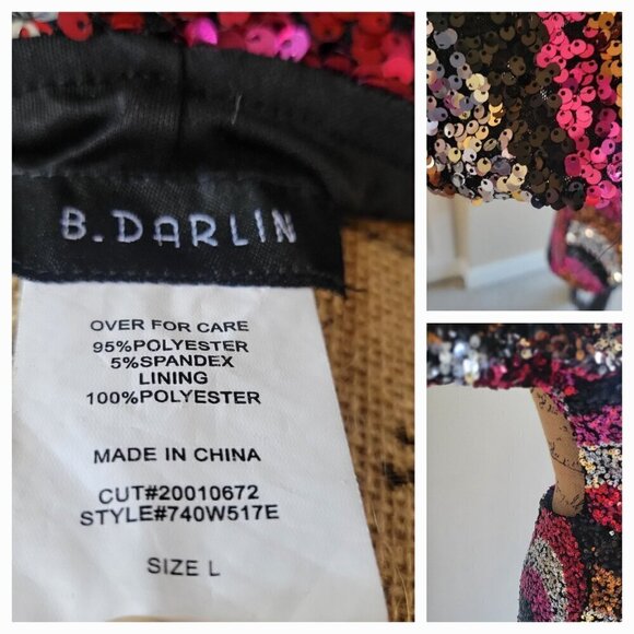 B. Darlin Sequin  Long Sleeve Backless Dress Junior  Size L - Picture 9 of 9